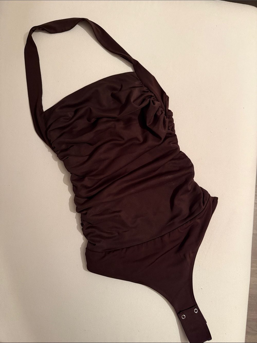 Dynamite Sculpt Plunge Halter Bodysuit Brown Medium